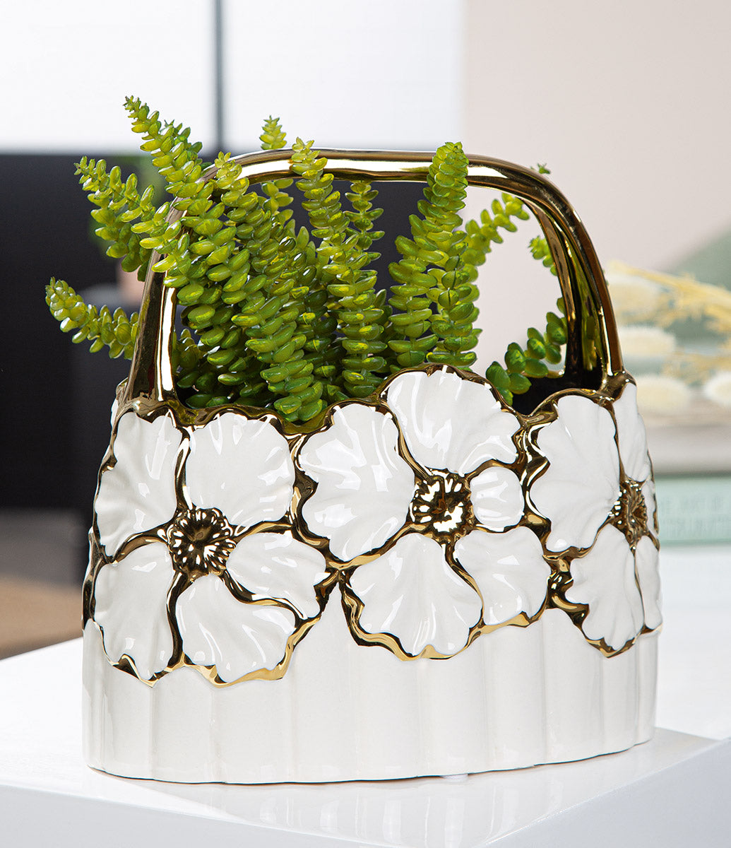 Imbali Handtasvaas Wit-Goud 24.5 cm