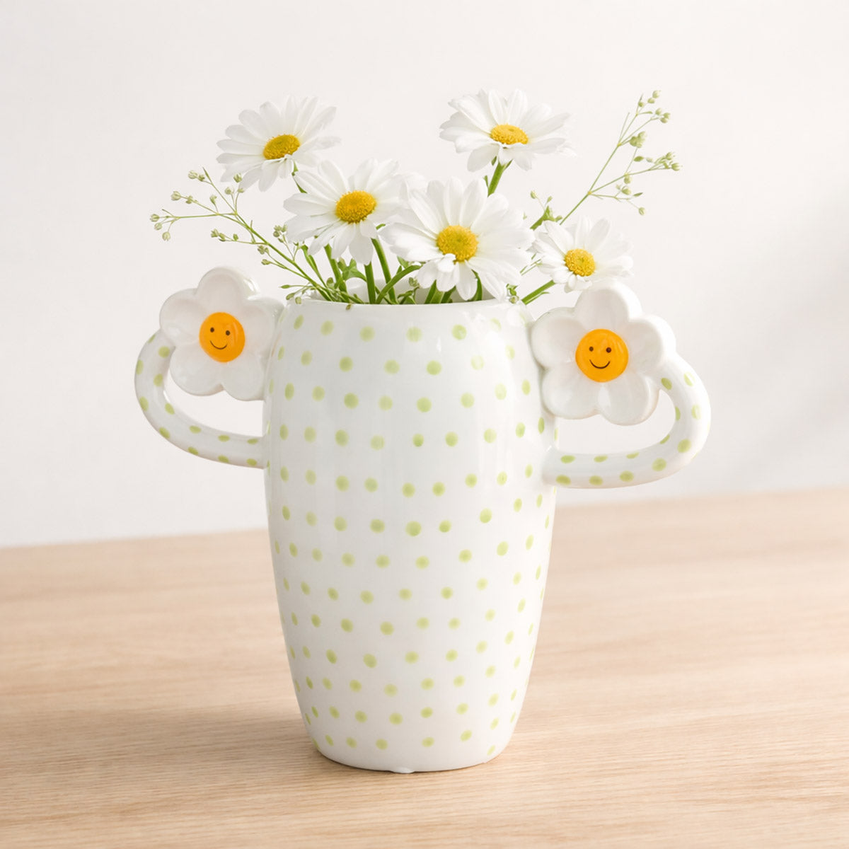 Daisy Ovale Oorvaas Wit Geel 19.5 cm