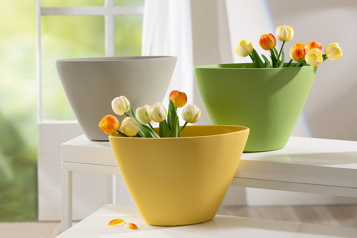Medilla Platte Vaas Groen Grijs Geel