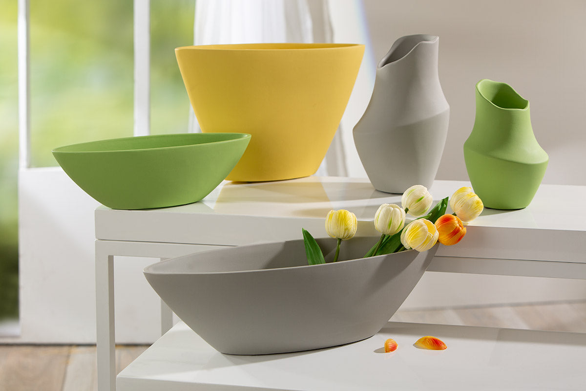 Medilla Platte Vaas Groen Grijs Geel