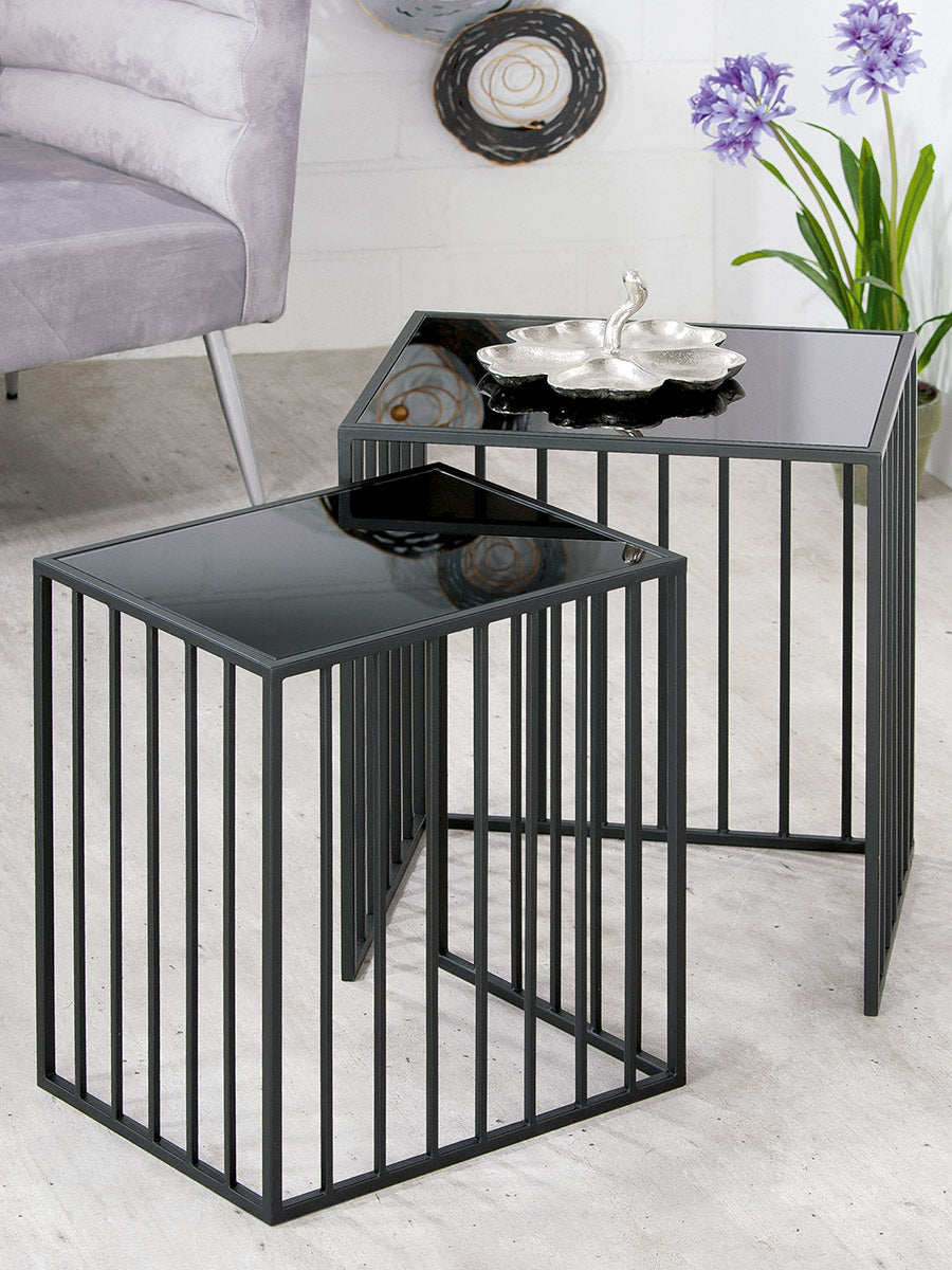 Straight Glazen Metalen Bijzettafel Set