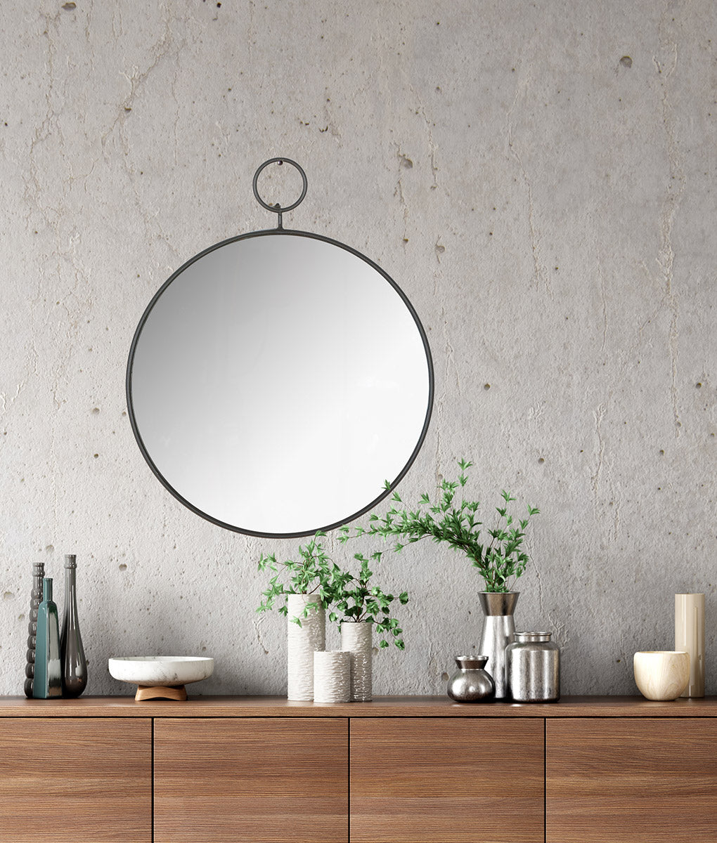 Round zwarte metalen spiegel