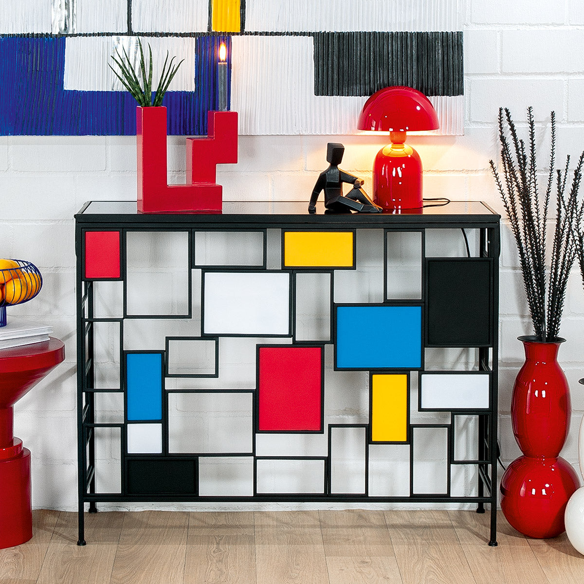 Mondrian glazen metalen dressoir
