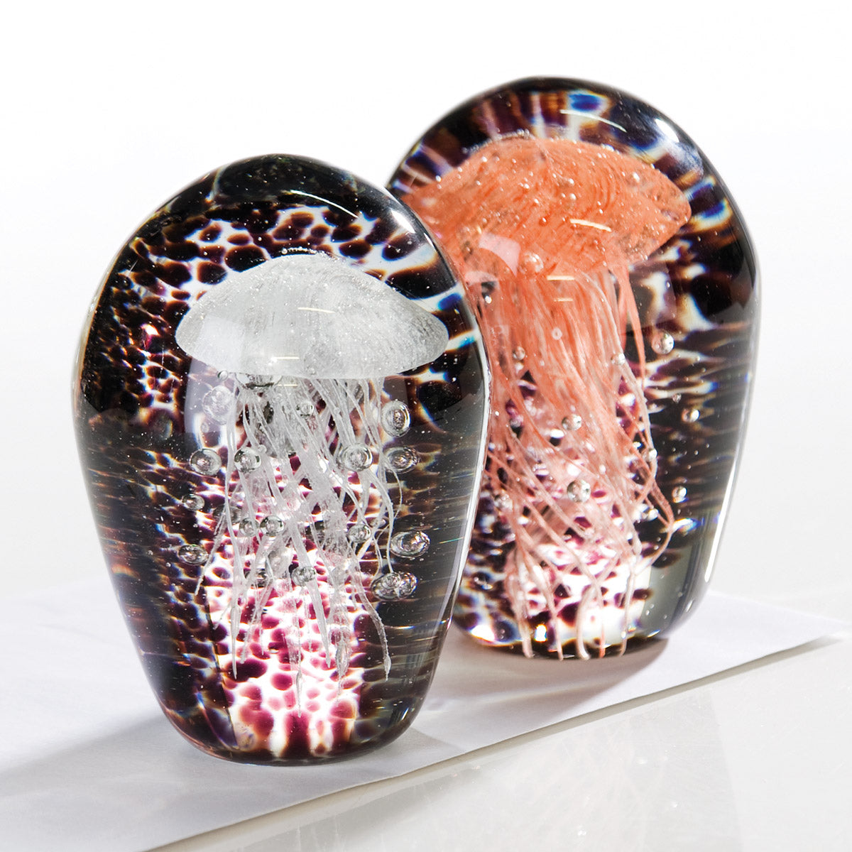 Glazen Paperweight Qualle Zwart Rood Wit