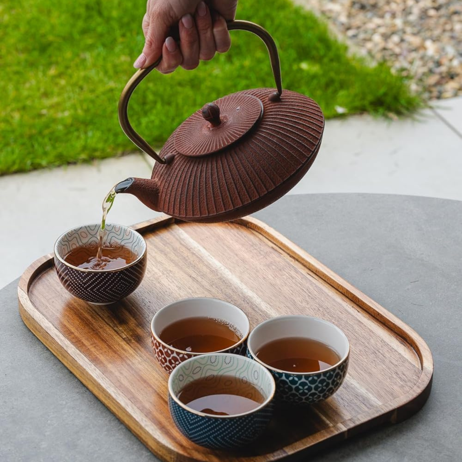 Bredemeijer Tea Bowls Pucheng 4- Set Porcelain petrol/red